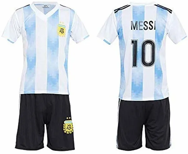 White_Black_Polyester_Argentina_Football_Jersey_Set_For_Boys_&_Girls