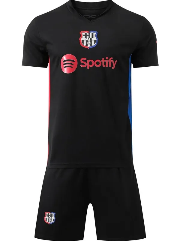 Black_Polyester_Barcelona_Football_Jersey_&_Shorts_Set_For_Boys_&_Girls