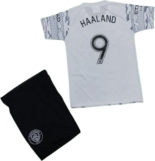 White_Polyester_Manchester_City_Haaland_9_Football_Jersey_Set_For_Boys_&_Girls