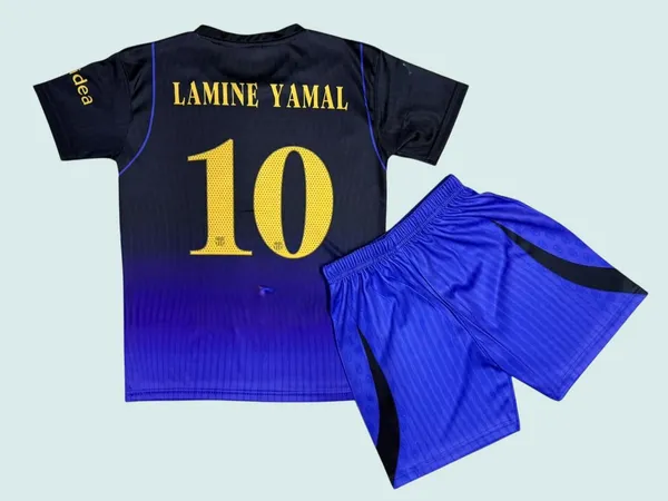 Black_Blue_Linen_Barcelona_Lamine_Yamal_Football_Jersey_Set_For_Boys