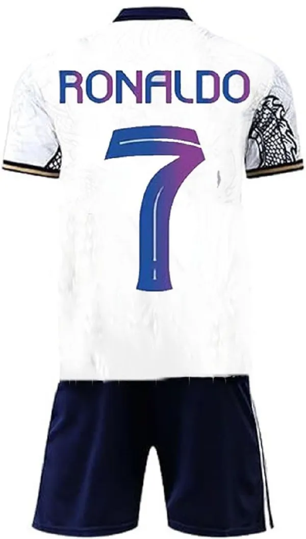 White_Lycra_Regular_Fit_Dragon_Print_Football_T-Shirt_&_Shorts_Set_For_Boys_&_Girls