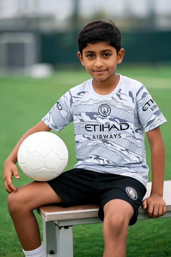 White_Polyester_Manchester_City_Haaland_9_Football_Jersey_Set_For_Boys_&_Girls