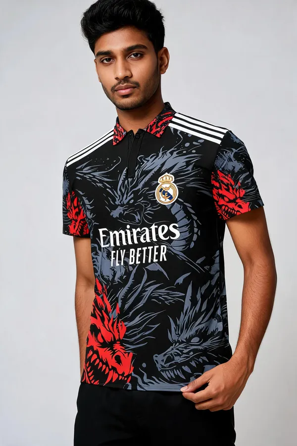 Multicolor_Linen_Polo_Neck_Dragon_Print_Football_Jersey_T-Shirt_For_Men