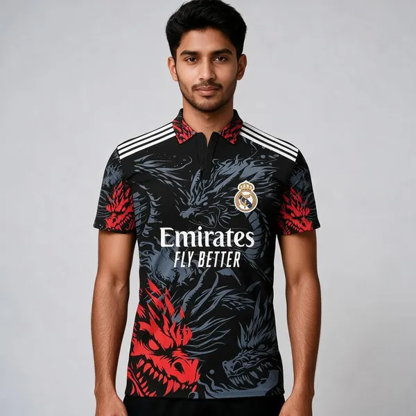 Multicolor_Linen_Polo_Neck_Dragon_Print_Football_Jersey_T-Shirt_For_Men