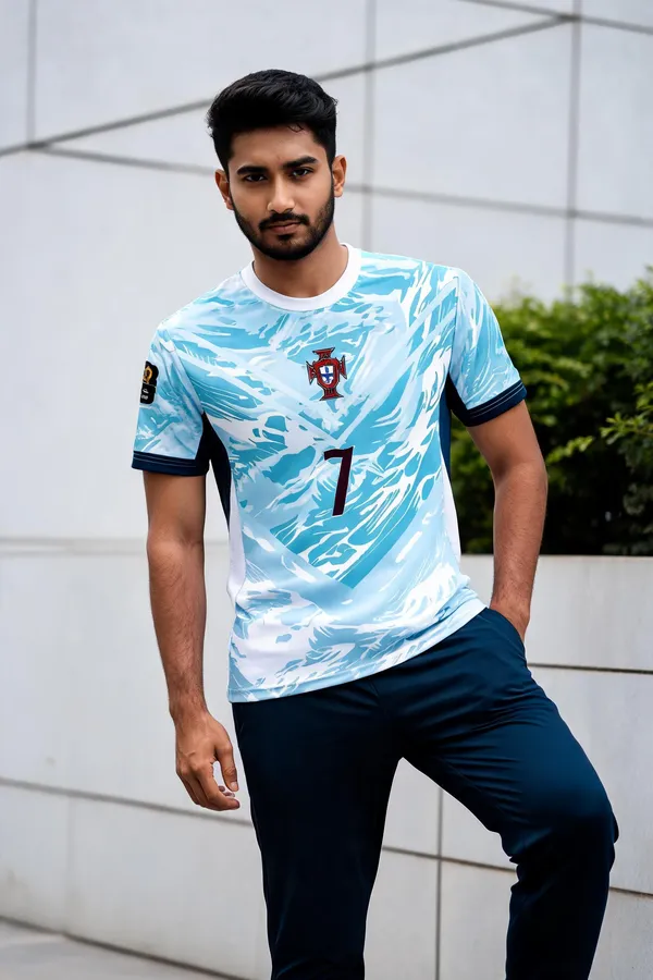 Light_Blue_Linen_Printed_Round_Neck_T-Shirt_For_Men