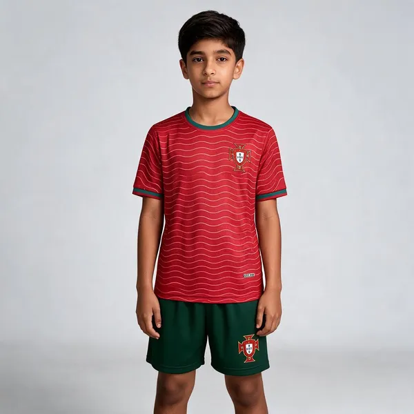 Red_Polyester_Portugal_Football_Jersey_Set_For_Boys