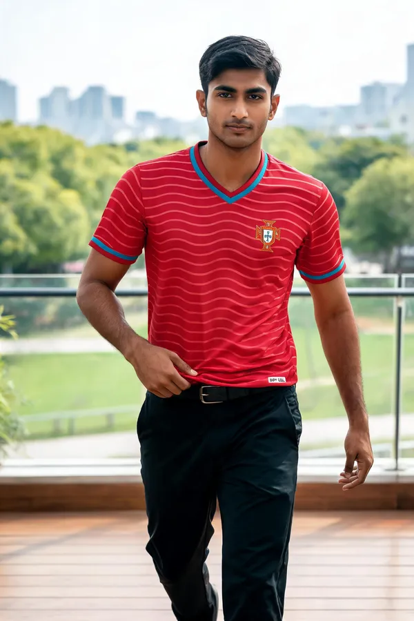 Red_Linen_V_Neck_T-Shirt_For_Men