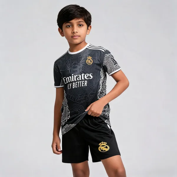 Black_Lycra_Regular_Fit_Dragon_Print_Football_T-Shirt_&_Shorts_Set_For_Boys_&_Girls