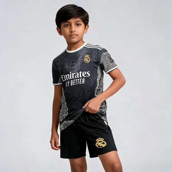 Black_Lycra_Regular_Fit_Dragon_Print_Football_T-Shirt_&_Shorts_Set_For_Boys_&_Girls