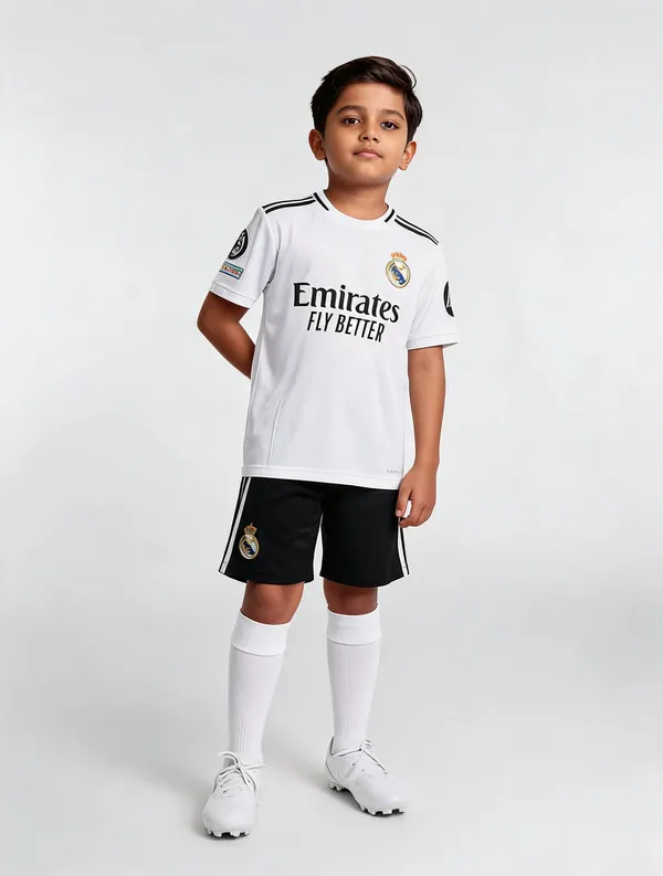 White_Polyester_Regular_Football_T-Shirt_&_Shorts_Set_For_Boys_&_Girls
