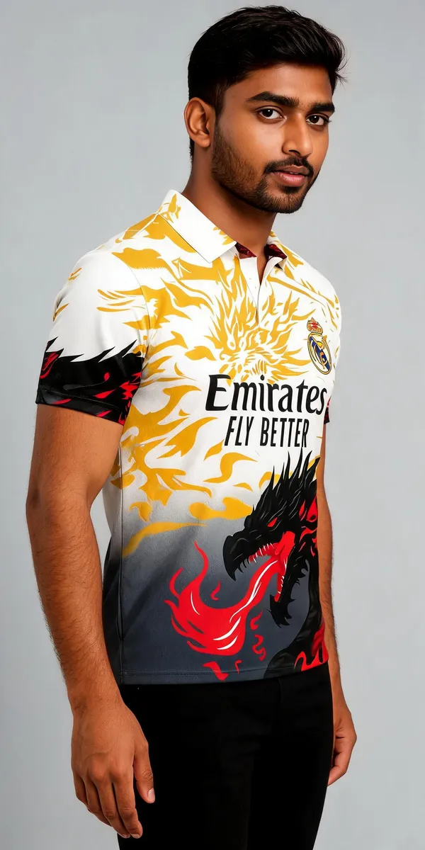 Multicolor_Linen_Dragon_Print_Half_Sleeve_Polo_T-Shirt_For_Men