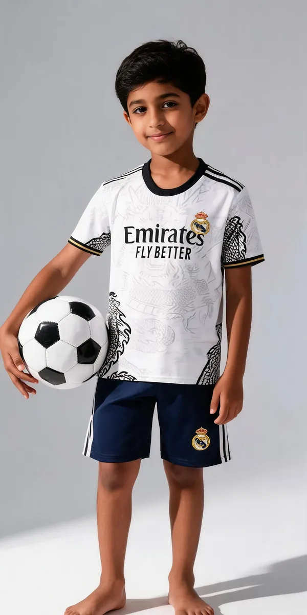 White_Lycra_Regular_Fit_Dragon_Print_Football_T-Shirt_&_Shorts_Set_For_Boys_&_Girls