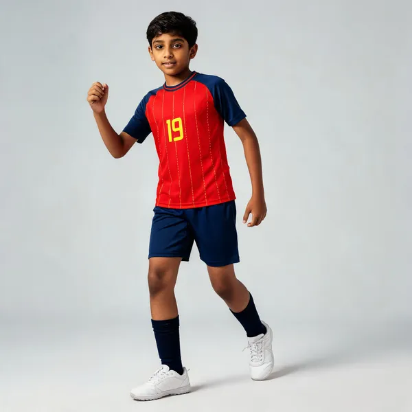 Red_Navy_Linen_Spain_Football_Jersey_&_Shorts_Set_For_Boys