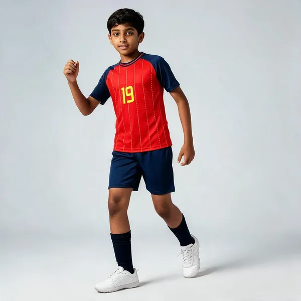 Red_Navy_Linen_Spain_Football_Jersey_&_Shorts_Set_For_Boys