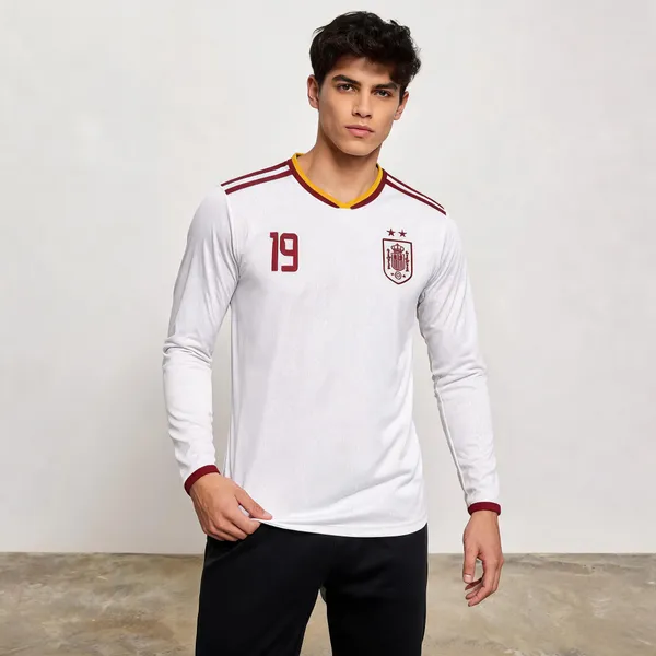 White_Linen_Full_Sleeve_Spain_Football_T-Shirt_For_Men