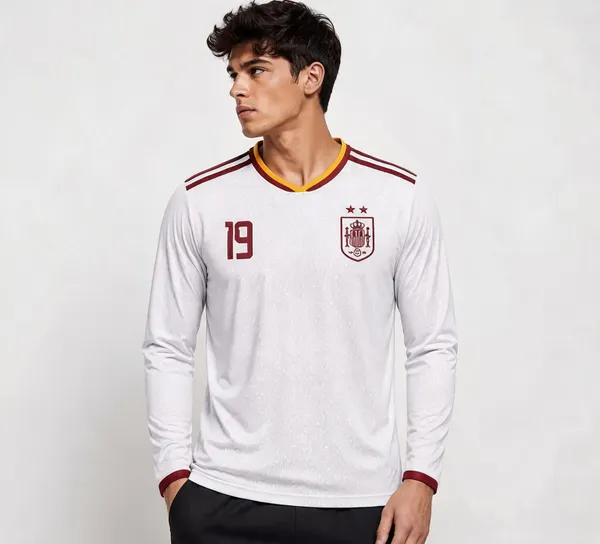 White_Linen_Full_Sleeve_Spain_Football_T-Shirt_For_Men
