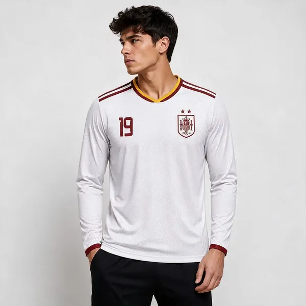 White_Linen_Full_Sleeve_Spain_Football_T-Shirt_For_Men