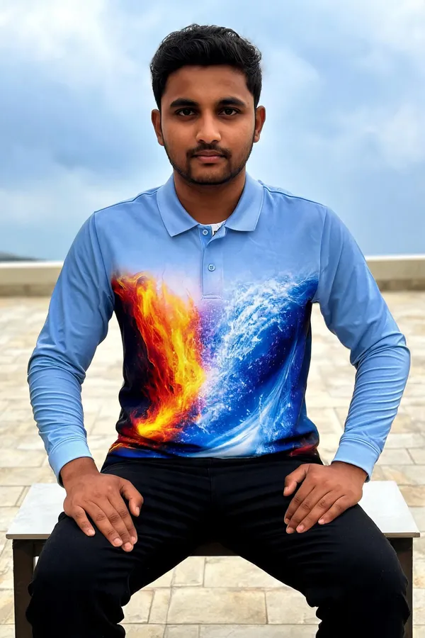 Light_Blue_Linen_Fire_&_Water_Print_Polo_T-Shirt_For_Men