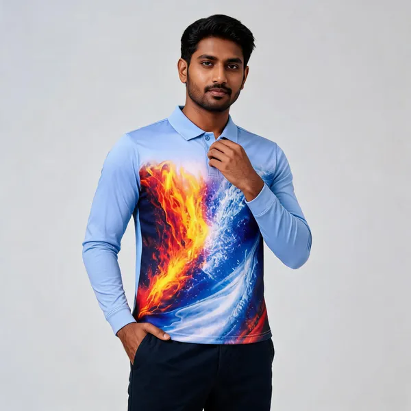 Light_Blue_Linen_Fire_&_Water_Print_Polo_T-Shirt_For_Men