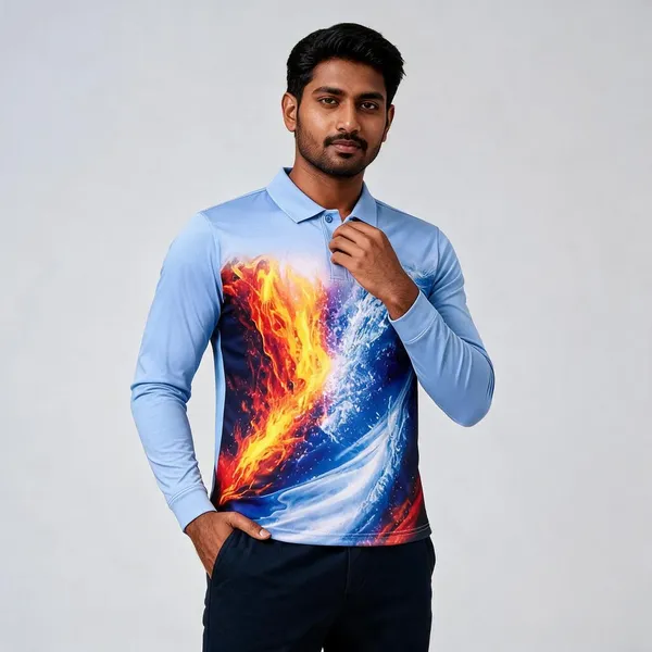Light_Blue_Linen_Fire_&_Water_Print_Polo_T-Shirt_For_Men