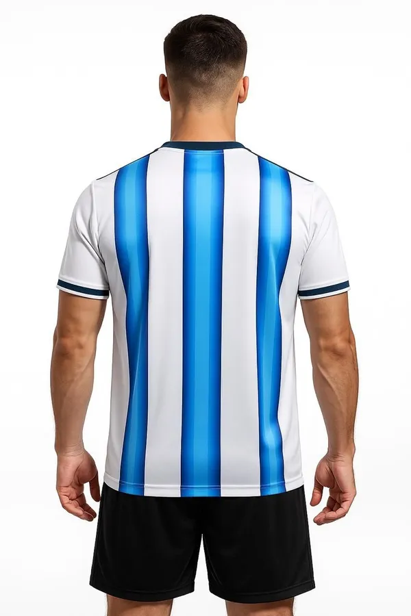 White_Blue_Linen_Striped_Half_Sleeve_Football_T-Shirt_For_Men