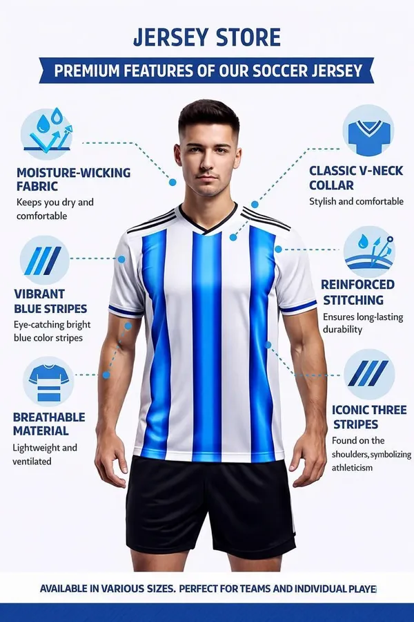 White_Blue_Linen_Striped_Half_Sleeve_Football_T-Shirt_For_Men