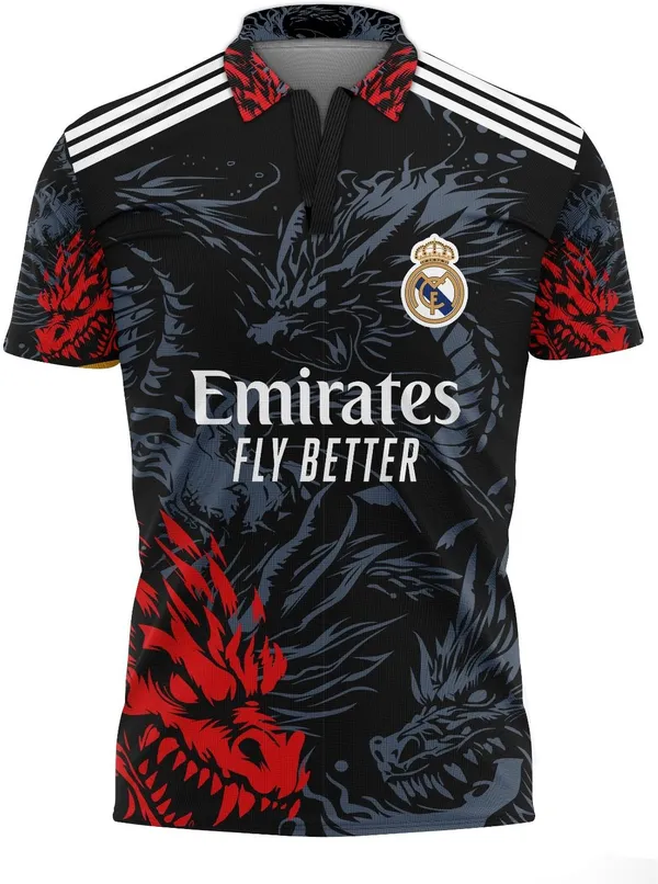 Multicolor_Linen_Polo_Neck_Dragon_Print_Football_Jersey_T-Shirt_For_Men