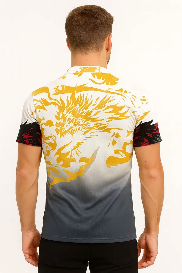 Multicolor_Linen_Dragon_Print_Half_Sleeve_Polo_T-Shirt_For_Men