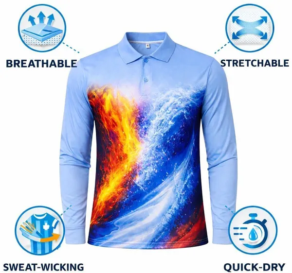 Light_Blue_Linen_Fire_&_Water_Print_Polo_T-Shirt_For_Men