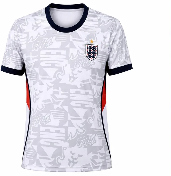 White_Linen_Round_Neck_England_Football_Jersey_T-Shirt_For_Men