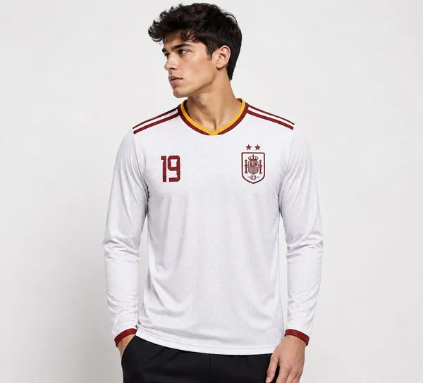 White_Linen_Full_Sleeve_Spain_Football_T-Shirt_For_Men