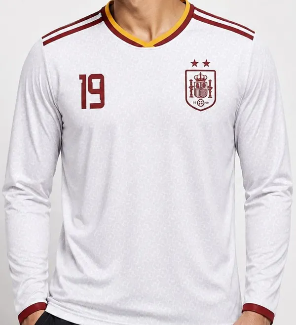 White_Linen_Full_Sleeve_Spain_Football_T-Shirt_For_Men