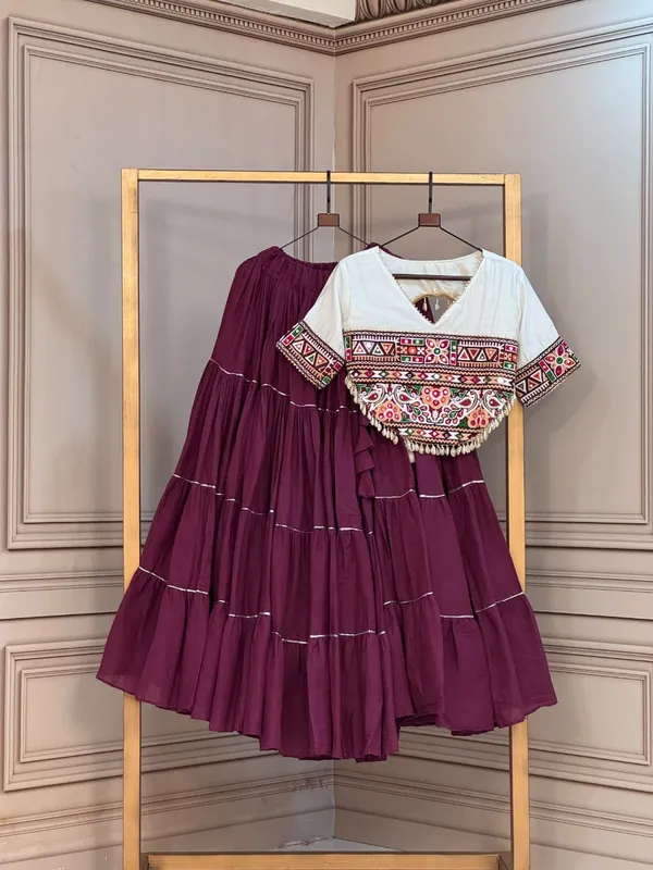 Sm_Kora_Cotton_Full_Stitched_Lehenga_With_Kutchi_Patchwork_Blouse_Deep_Wine