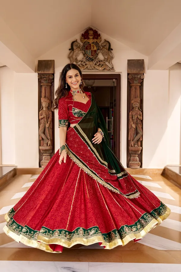 Sm_Georgette_Bandhej_Foil_Print_Lehenga_With_Mirror_Lace_Dupatta_Default_Title