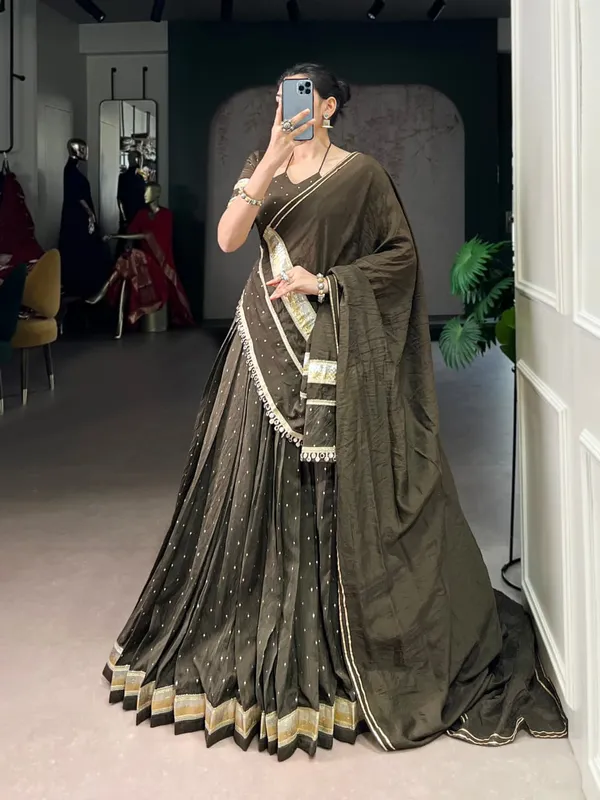 Sm_Pure_Chanderi_Zari_Woven_Lehenga_With_Matching_Blouse_Dupatta_Dark_Olive_Green