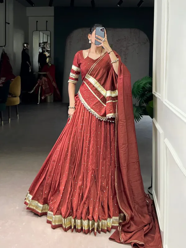 Sm_Pure_Chanderi_Zari_Woven_Lehenga_With_Matching_Blouse_Dupatta_Rust_Red