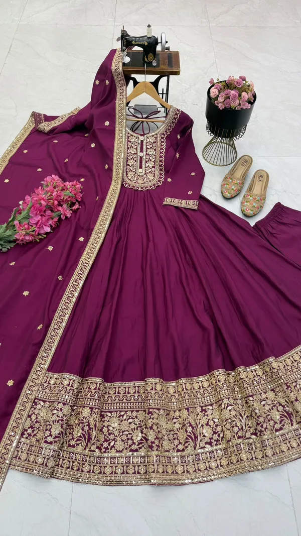 Sm_New_Designer_Party_Gown_Pant_Dupatta_Wine_Purple