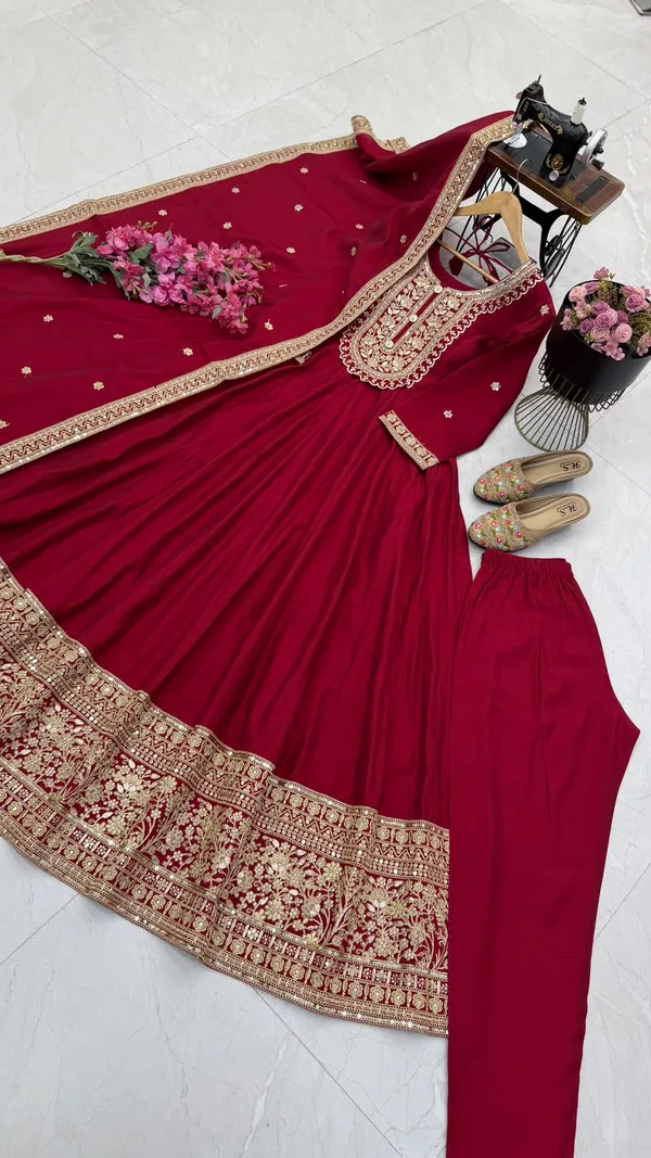 Sm_New_Designer_Party_Gown_Pant_Dupatta_Red