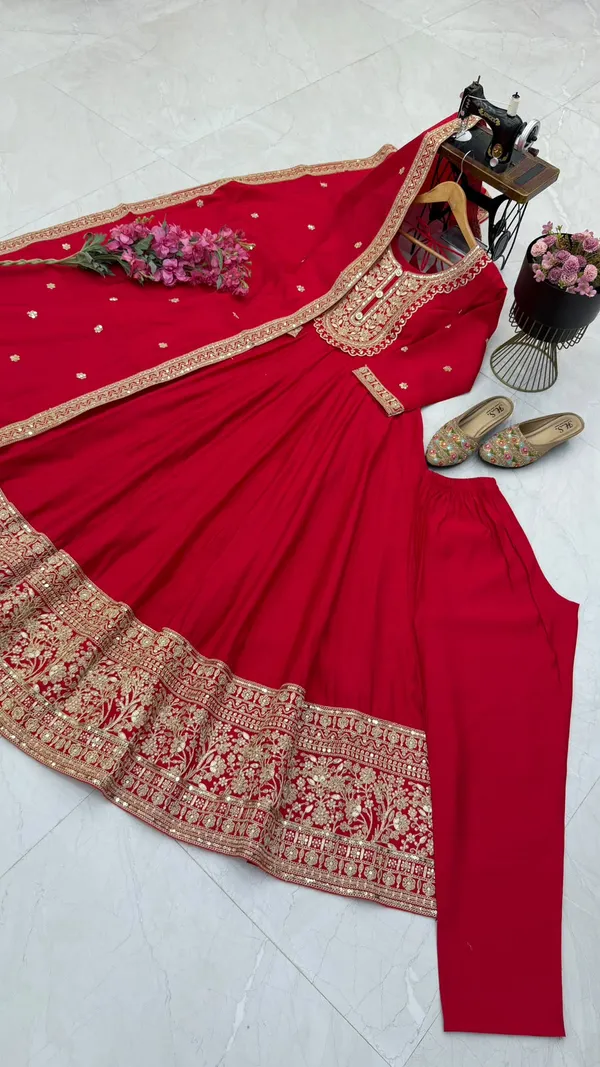 Sm_New_Designer_Party_Gown_Pant_Dupatta_Red