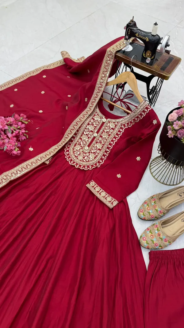 Sm_New_Designer_Party_Gown_Pant_Dupatta_Red