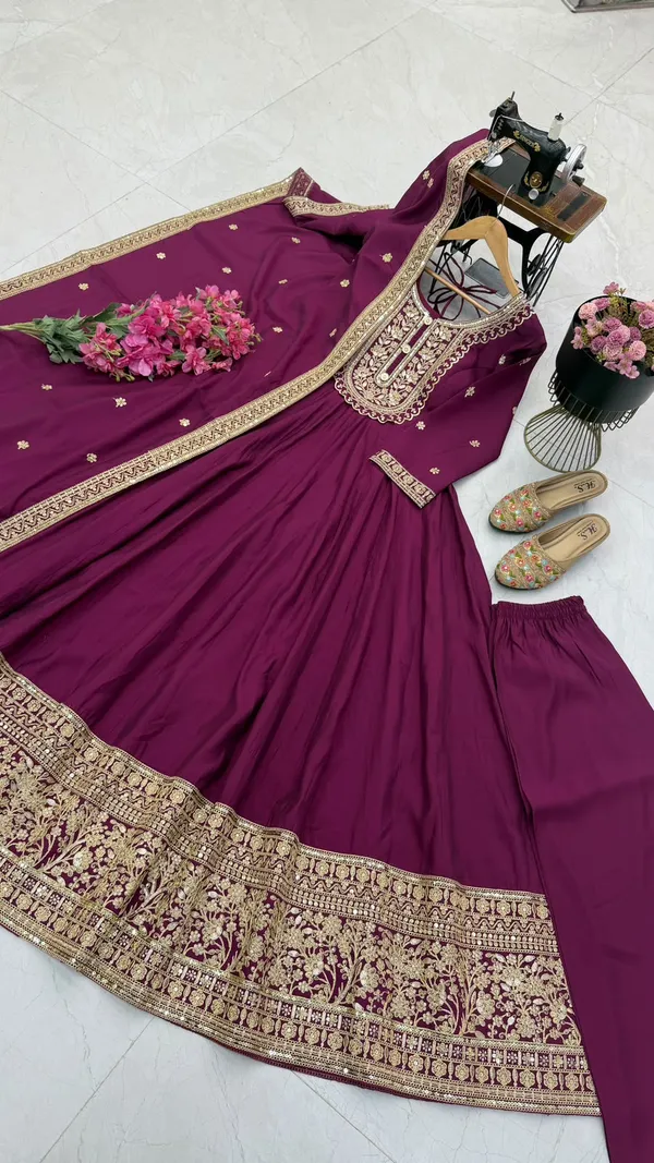 Sm_New_Designer_Party_Gown_Pant_Dupatta_Red
