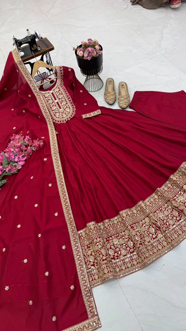 Sm_New_Designer_Party_Gown_Pant_Dupatta_Red