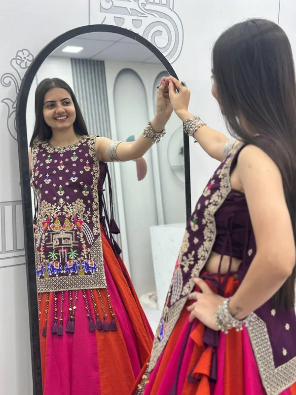 Sm_Designer_Vichitra_Silk_3_Piece_Lehenga_Set_With_Heavy_Sequence_Work_Shrug_Fully_Stitched_Padded_Blouse_Default_Title