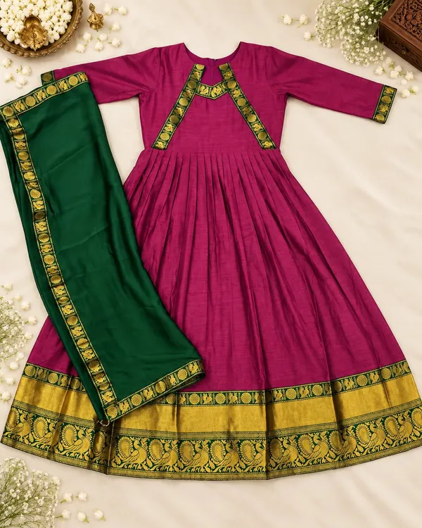 Sm_The_Rukmani_Collection_Premium_Cotton_Spun_Festive_Gown_With_Rangoli_Silk_Dupatta_Onion_Pink