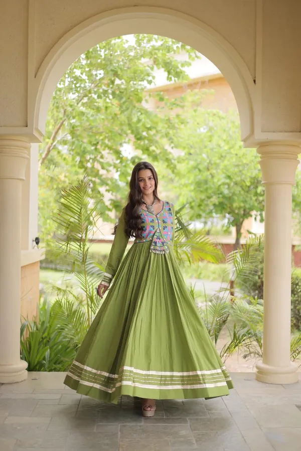 Sm_Multi_Thread_Gota_Patti_Embroidered_Full_Sleeves_Cotton_Gown_Olive_Green