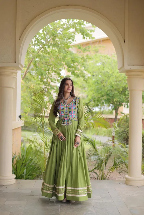 Sm_Multi_Thread_Gota_Patti_Embroidered_Full_Sleeves_Cotton_Gown_Olive_Green