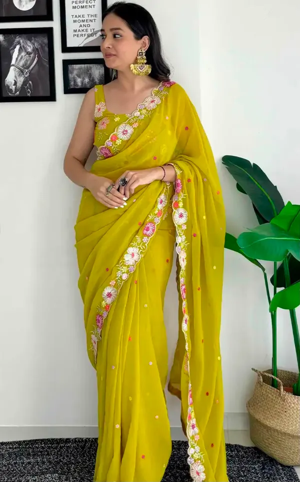 Sm_Trending_Heavy_Soft_Georgette_Party_Wear_Sarees_Lemon_Green