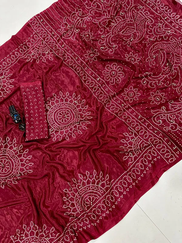 Pure_Ajrakh_Satin_Crepe_Silk_Saree_With_Designer_Ghungroo_Work_Heavy_Lace_Pallu_Maroon
