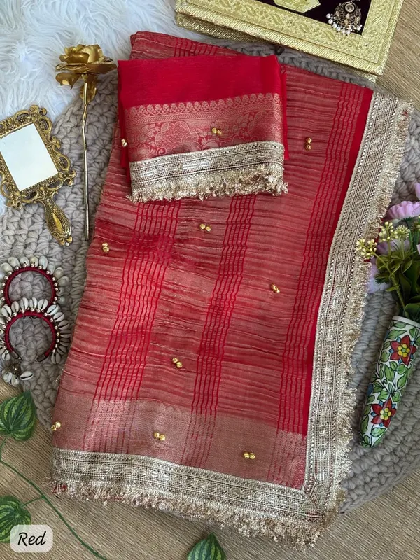 Sm_Designer_Fendy_Chiffon_Party_Wear_Saree_With_Ghungroo_Lace_Work_Blouse_Red