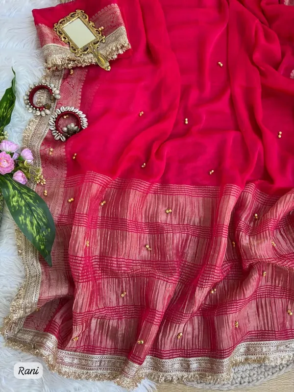 Sm_Designer_Fendy_Chiffon_Party_Wear_Saree_With_Ghungroo_Lace_Work_Blouse_Rani_Pink